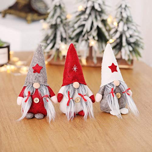 Greyghost Adornos navideños de 5.5 pulgadas Muñeca de gnomo de felpa Sueco Santa barba larga de pie Muñeca de peluche hecha a mano Juguete Nisse Nordic Elf Figurita Decoración navideña para el hogar