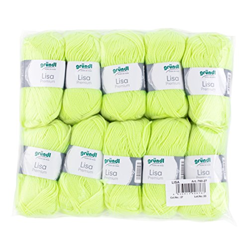 Gründl Lisa Premium Bolsa de 10 Ovillos, Acrílico, Amarillo Neon, 32x27x6 cm