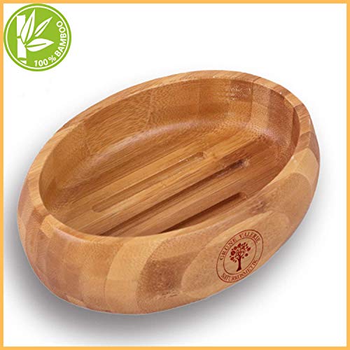 Grüne Valerie - Gran jabonera noble y sostenible / jabonera / caja de jabón / de madera natural (baño, ducha, cocina) - bambú madurado