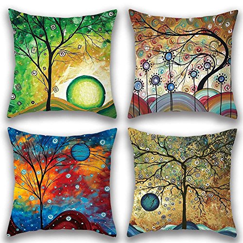 Gspirit 4 Pack Maravilloso Árbol Algodón Lino Throw Pillow Case Funda de Almohada para Cojín 45x45 cm (1)