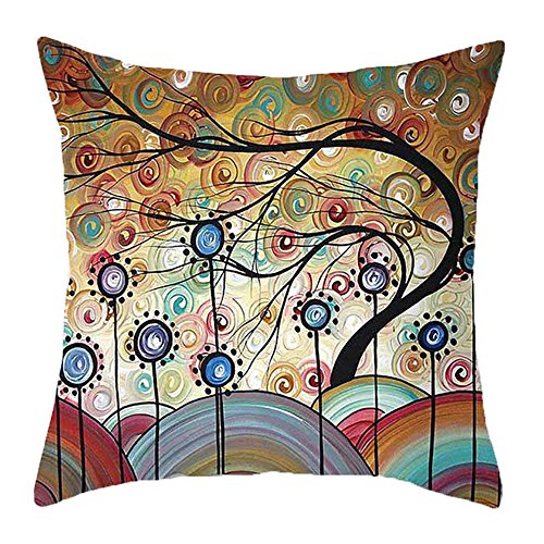 Gspirit 4 Pack Maravilloso Árbol Algodón Lino Throw Pillow Case Funda de Almohada para Cojín 45x45 cm (1)