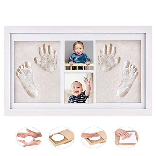 GSSUCCESS bebé Handprint y Marco de huella Inkpad de fotos Regalos Babyparty seguros y elegantes Elegante blanco de madera sólida para recién nacidos/bebé Regalos,Blanco no tóxico