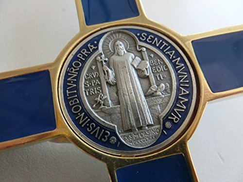 GTBITALY 10.004.21 Azul Cruz Oro Blue San Benito 20 cm esmaltada con Caja Box Gift Saint Benedict esorcismo Lou patrou esorcista Sacerdote Monja Iglesia