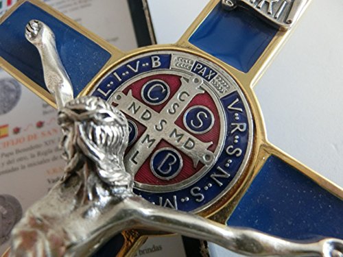 GTBITALY 10.004.21 Azul Cruz Oro Blue San Benito 20 cm esmaltada con Caja Box Gift Saint Benedict esorcismo Lou patrou esorcista Sacerdote Monja Iglesia