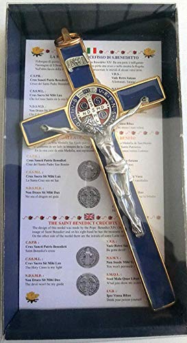 GTBITALY 10.004.21 Azul Cruz Oro Blue San Benito 20 cm esmaltada con Caja Box Gift Saint Benedict esorcismo Lou patrou esorcista Sacerdote Monja Iglesia