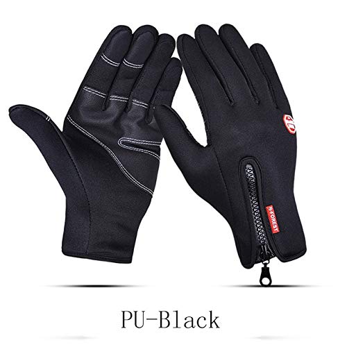 Guantes de esquí de Invierno para Hombre Moda para Mujer Ciclismo Negro Guantes de Pantalla táctil Impermeables a Prueba de Viento cálidos Guantes Antideslizantes para Damas - Palma-PU-Negro, M