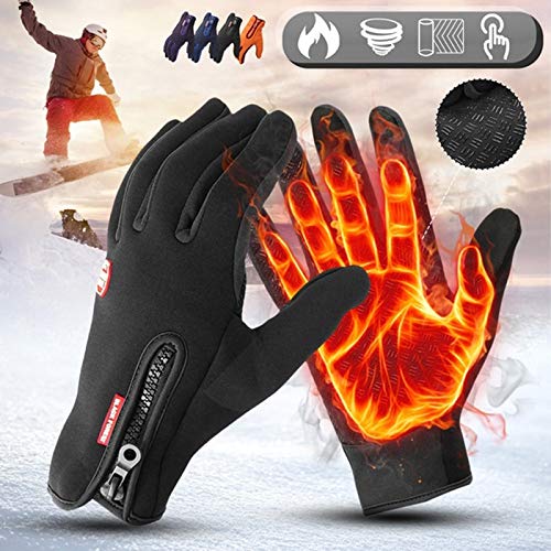 Guantes de esquí de Invierno para Hombre Moda para Mujer Ciclismo Negro Guantes de Pantalla táctil Impermeables a Prueba de Viento cálidos Guantes Antideslizantes para Damas - Palma-PU-Negro, M