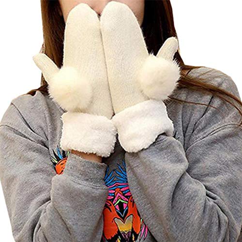 Guantes Gloves Regalo  Cachemira Mujer Chica Guantes De Invierno Color Guantes De Piel De Conejo Guantes Suaves Cálidos De Color Caramelo Guantes Femeninos Gruesos De Doble Capa, Beige G036, 10Cm X 2
