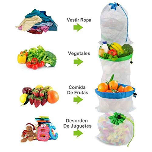 GuDoQi 5 Piezas Bolsas Reutilizables De Malla, 4 Piezas Bolsa de Comida de Almacenamiento para Congelación, 6 Piezas Tapas Elásticas de Silicona Usar para Preservación de Alimentos, Fácil de Lavar