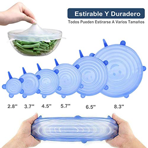 GuDoQi 5 Piezas Bolsas Reutilizables De Malla, 4 Piezas Bolsa de Comida de Almacenamiento para Congelación, 6 Piezas Tapas Elásticas de Silicona Usar para Preservación de Alimentos, Fácil de Lavar