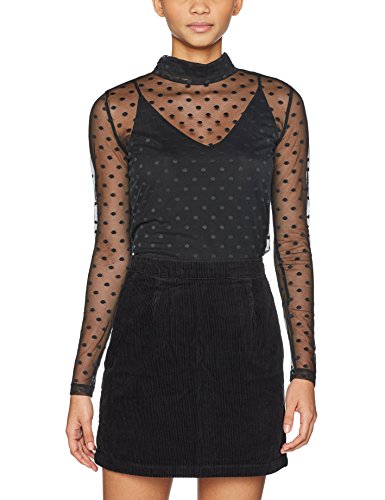 Guess Altea Top Camiseta Cuello Alto, Negro (Jet Black Pois Jet Black Pois), S para Mujer