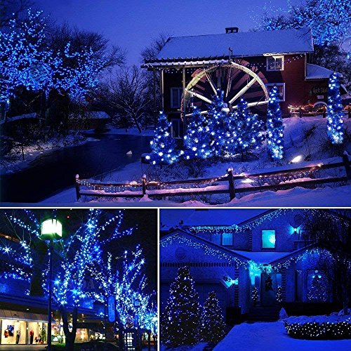 Guirnlda luces 50m 500 LED Extra largas Cadena de Luces Con mando distancia IP65 Impermeable Iluminación Alambre de Cobre para Exterior,Interior, Jardines, Boda, Fiesta de Navidad (Azul)