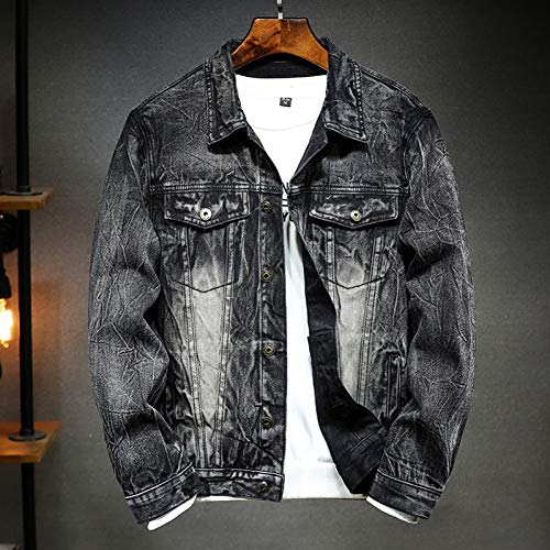 GUOJK Nuevo Vintage Lavado Molino Blanco Gris Hombres Chaquetas De Mezclilla Hip Hop Streetwear Moda Algodón Desgastado Sólido Jeans Abrigo Prendas De Vestir Exteriores
