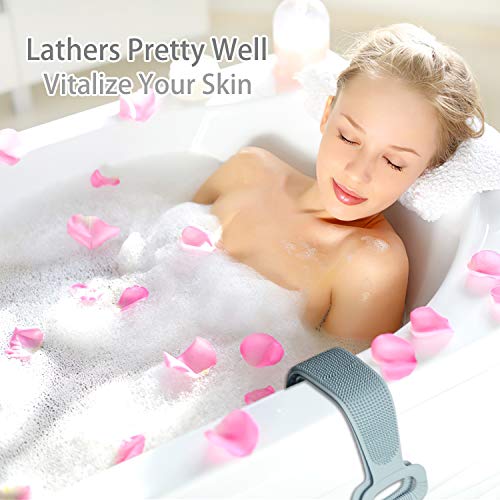 GUORUI Silicona Cuerpo Cepillo,Cepillo Espalda Ducha, Cepillo de Baño, Toalla de Baño Depurador Trasero Exfoliante de Doble Cara para la Ducha, Para Hombre y Mujer，Con 1 gancho adhesivo，76cm (Gris)