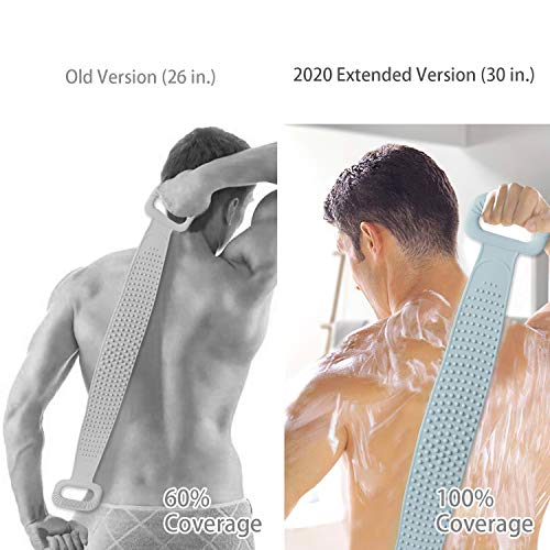 GUORUI Silicona Cuerpo Cepillo,Cepillo Espalda Ducha, Cepillo de Baño, Toalla de Baño Depurador Trasero Exfoliante de Doble Cara para la Ducha, Para Hombre y Mujer，Con 1 gancho adhesivo，76cm (Gris)