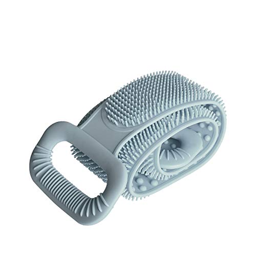 GUORUI Silicona Cuerpo Cepillo,Cepillo Espalda Ducha, Cepillo de Baño, Toalla de Baño Depurador Trasero Exfoliante de Doble Cara para la Ducha, Para Hombre y Mujer，Con 1 gancho adhesivo，76cm (Gris)