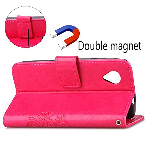 Guran® Funda de Cuero PU para LG Nexus 5 Smartphone Función de Soporte con Ranura para Tarjetas Flip Case Trébol de la Suerte en Relieve Patrón Cover - Rosa roja