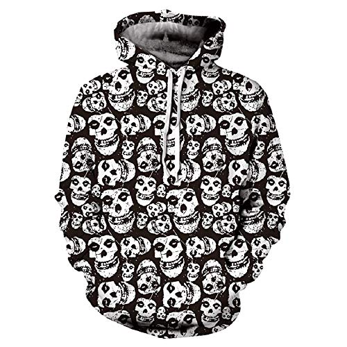 Gusspower Sudadera con Capucha 3D Impresión Cabeza del cráneo Bolsillos Chaqueta Abrigo Informal para Hombre Halloween