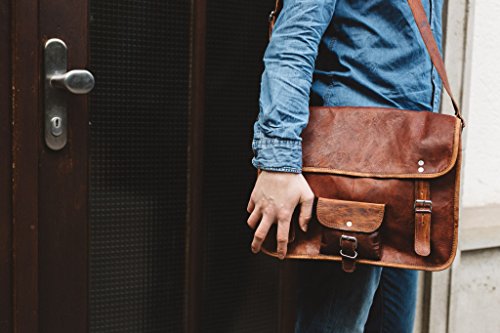 Gusti Cuero nature Alex 15" Bolso Bandolera De Cuero Portátil 15,4" Vintage Retro Documentos A4 Trabajo Universidad Oficina U1