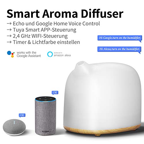 GX· Difusor Alexa humidificador Ultrasónico difusor de Aroma, 300 ml Smart WiFi Nebulizador Ambientador lámpara Aromática difusor de aceites, Compatible con Alexa & Google Home, APP & control por voz