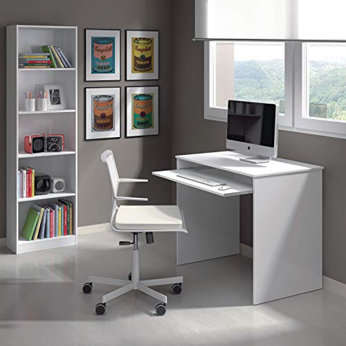 Habitdesign 002314A - Mesa de Ordenador con Bandeja extraíble, Modelo I-Joy, Medidas: 90 cm (Ancho) x 54 cm (Fondo) x 79 cm (Altura), Blanco Artik