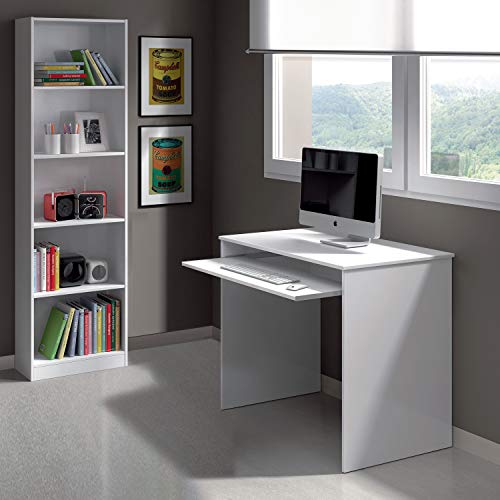 Habitdesign 002314A - Mesa de Ordenador con Bandeja extraíble, Modelo I-Joy, Medidas: 90 cm (Ancho) x 54 cm (Fondo) x 79 cm (Altura), Blanco Artik