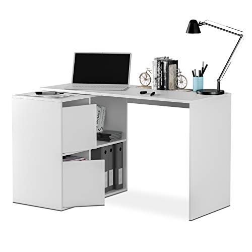 Habitdesign 008311A - Mesa escritorio, mueble de despacho, modelo Adapta, color Blanco Artik, medidas: 74 x 120 x 77 cm