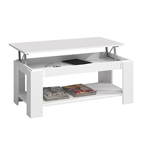 Habitdesign Mesa de Centro con revistero Incorporado, 102x50x43/54 cm (Blanco Artik)