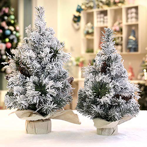 H·Aimee Mini árbol de Navidad Artificial Reykjavik en Saco marrón Decorativo,nevado,Abeto navideño,Adorno pequeño 30/40/50/60cm