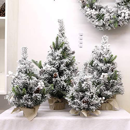 H·Aimee Mini árbol de Navidad Artificial Reykjavik en Saco marrón Decorativo,nevado,Abeto navideño,Adorno pequeño 30/40/50/60cm