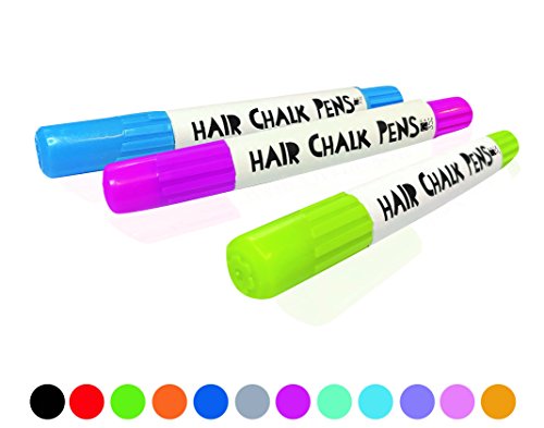 Hair Chalk Pens and Glitter - 12 Chalks and 4 Glitters - Deluxe Set of Colour Crayons - Girls Birthday Rainbow Gift Present
