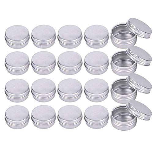 haishell 20 pcs Ronda bálsamos labiales contenedor de lata botella con tapa de rosca de tornillo de aluminio para bálsamo de labios, manualidades, cosméticos, velas, almacenamiento Kit, 1/2 oz
