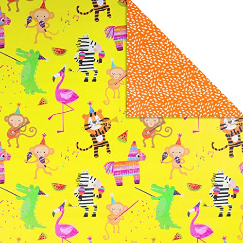 Hallmark – Papel de regalo reversible para niños – 'Party Animals' – rollo de 2 m (cumpleaños, felicitaciones, bien hecho)