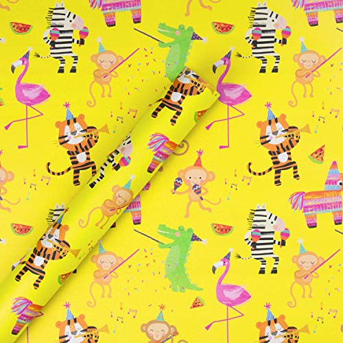 Hallmark – Papel de regalo reversible para niños – 'Party Animals' – rollo de 2 m (cumpleaños, felicitaciones, bien hecho)
