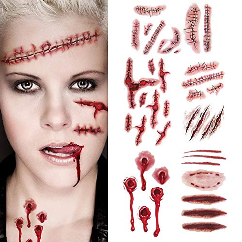 halloween 6 uds pegatinas de tatuaje de herida sangrienta de Halloween truco de miedo tatuaje temporal impermeable DIY tatuaje falso decoración de fiesta de Halloween-A