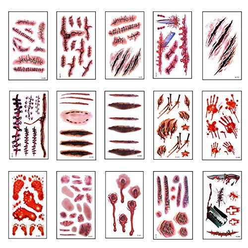 halloween 6 uds pegatinas de tatuaje de herida sangrienta de Halloween truco de miedo tatuaje temporal impermeable DIY tatuaje falso decoración de fiesta de Halloween-A