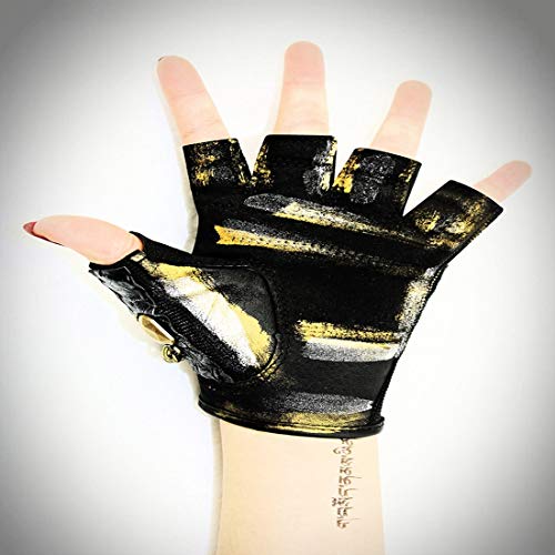 HALLOWEEN Estilo metálico Guantes de medio dedo de cuero hechos a mano góticos Accesorios de remache de engranaje Punk Rock Mujeres Hombres Vintage Halloween Steampunk Accesorios de cosplay Vestido fe