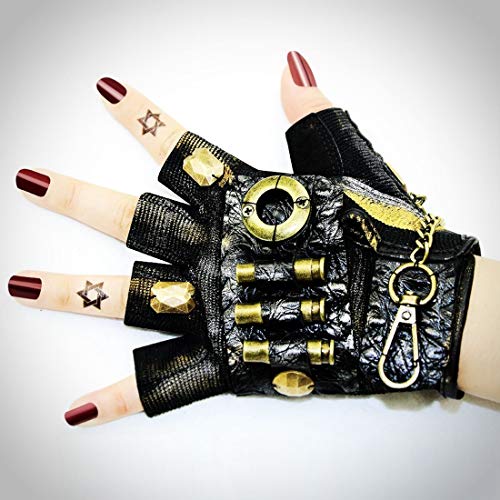 HALLOWEEN Estilo metálico Guantes de medio dedo de cuero hechos a mano góticos Accesorios de remache de engranaje Punk Rock Mujeres Hombres Vintage Halloween Steampunk Accesorios de cosplay Vestido fe