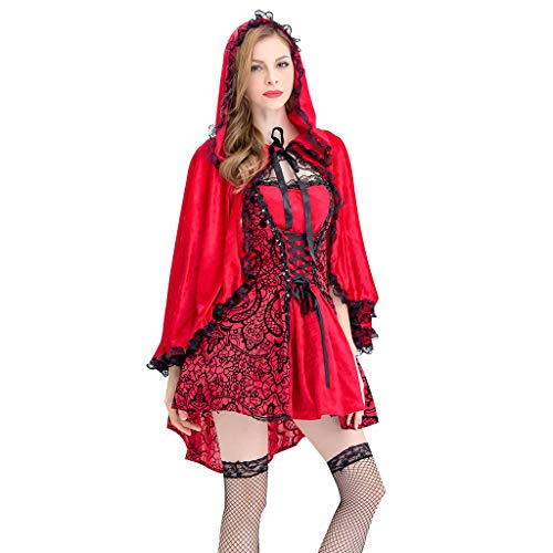 Halloween Rojo Traje de Cosplay Vestir De Las Mujeres Fiesta de Maquillaje Sombrero de Capa Dress