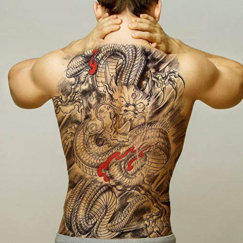 Handaxian 2 Piezas Etiqueta engomada del Tatuaje de Espalda Completa Etiqueta engomada del Tatuaje de los Hombres león dragón Cuerpo Pintado Tatuaje de Transferencia Impermeable