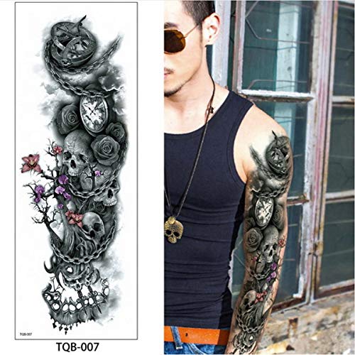 Handaxian 3pcs-Imperio Romano Arquitectura Caballero Diseño Griego Reloj Brazo Completo Tatuaje Temporal Geométrico Abstracto León Tatuaje Flor Brazo 3pcs-21