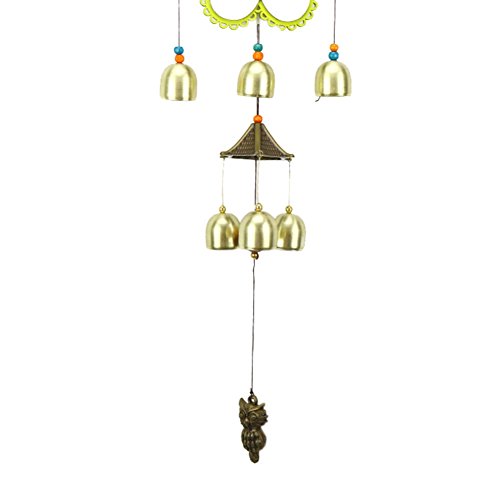 Handfly Carillon clochettes en cuivre Pièce de Monnaie Porte-Bonheur Bonne Bless Carillon Vent Bell pour Jardin, Terrasse, Balcon, Voiture, intérieur, Décor 6 Bell Flower