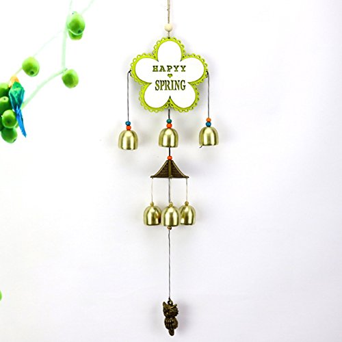 Handfly Carillon clochettes en cuivre Pièce de Monnaie Porte-Bonheur Bonne Bless Carillon Vent Bell pour Jardin, Terrasse, Balcon, Voiture, intérieur, Décor 6 Bell Flower