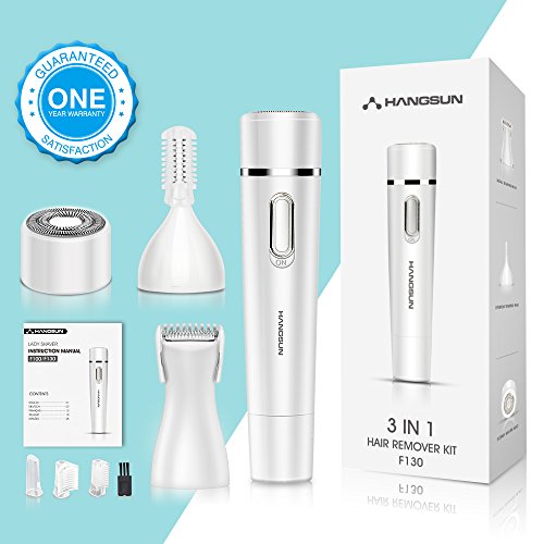 Hangsun - Kit de depilación facial impecable para mujer, sin dolor, para depilación facial portátil, afeitadora F130, 3 en 1, con recortadora de cejas y bikini, para cara, cejas y líneas de bikini.