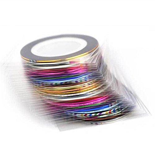 Haobase - Rollos de cinta adhesiva para decoración de uñas, 30 unidades, varios colores