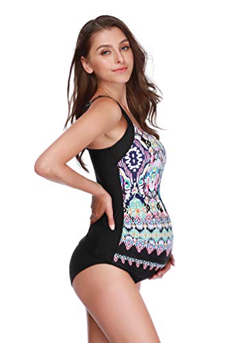 Haobing Mujeres Traje de baño Embarazada Premamá Deportes Bañador de Dos Piezas Embarazada Tankini (Estampado Azul, CN 3XL)