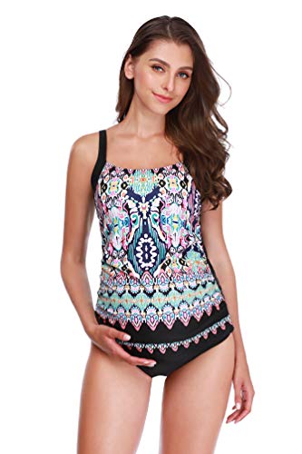 Haobing Mujeres Traje de baño Embarazada Premamá Deportes Bañador de Dos Piezas Embarazada Tankini (Estampado Azul, CN 3XL)