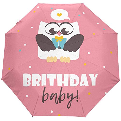 Happy Birthday Owl Cute Auto Open Umbrella Sun Rain Umbrella Anti UV Folding Compact Automatic Umbrella