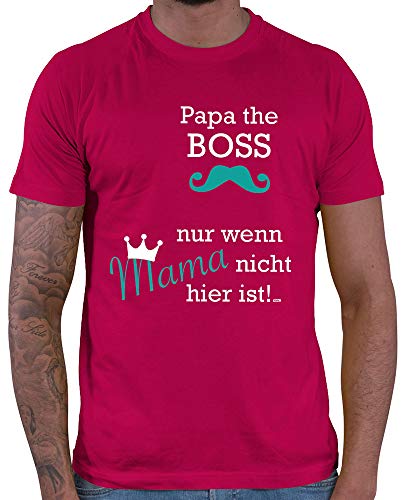 Hariz - Camiseta para hombre, diseño con texto en alemán "Papa The Boss Nur Wenn Mama Nicht Hier ist 2", incluye tarjeta de regalo Color rojo. L
