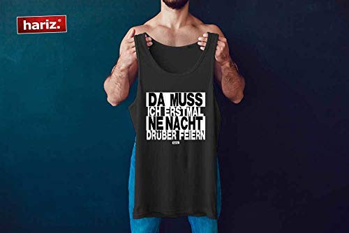 Hariz Camiseta sin mangas para hombre, diseño con texto en alemán "Da Muss Ich Erstmal Ne Nacht Drüber Feiern", color blanco y negro, tarjetas de regalo Color verde. XL